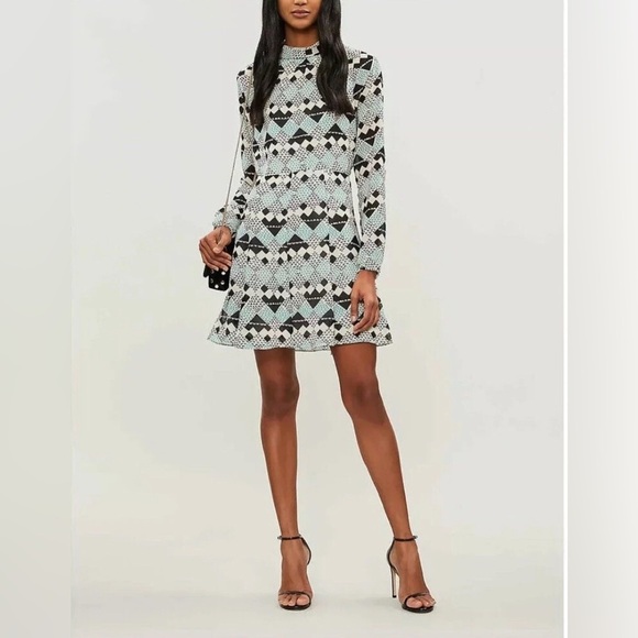 REISS Ardelle Geo Heart Mini Dress Long Sleeve Size 6 - Picture 1 of 12